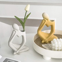 생각하는사람 모던 스톤 오브제 인테리어 조각상 화병, 화병+양귀비세트(1대), 옐로우