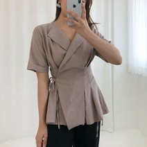 커밍투유 V넥 카라 랩 블라우스