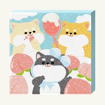 피치 시바 강아지 보석 십자수 25x25 큐빅 비즈 캔버스형, 단품, 단품