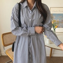 핏앤제이 - 라띠아 스트라이프 셔츠 롱원피스