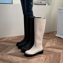 서우뿐 / 둥근코 오버솔 디커 여성 롱 부츠 미들힐 워커굽 3.5c