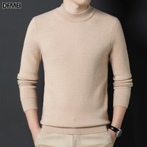 DFMEI 가을 겨울 중장년 남성 도톰 니트 스웨터 라운드 솔리드 울 함유 레깅스