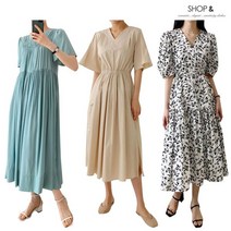 [무료배송]여름 플리츠 셔링 롱 랩 플레어 패턴 루즈핏 원피스