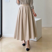 데일리앤 마몽 여성 밴딩 플레어 핀턱 플리츠 롱 스커트