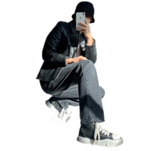 올원트 남자 세미 와이드 흑청바지