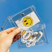 반짝이 투명 사각 PVC 작은 미니 파우치 소지품 명함 카드 지갑