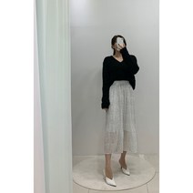 (2컬러) 봄봄 어뉴 도트 땡땡이 시폰 주름 롱 스커트