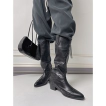 여성 가죽 태슬 스티치 자수 웨스턴 롱 부츠 5cm