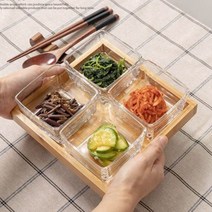 우드트레이 글라스 나눔접시세트 4종 정사각2 정사각3 정사각4 정사각6 디저트 과일 견과류 소스 다용도 유리그릇, 정사각 3