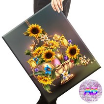 [당일 국내발송]세븐컨셉 4+1 보석십자수 DIY 큐빅비즈 캔버스 액자형 구슬 십자수 3종 세트 해바라기 부엉이 사과 비즈십자수 40x50cm, 1세트, A11 원형+AB비즈 해바라기와 올빼미