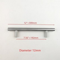 수입가구 중문 씽크대 옷장 서랍장 손잡이 스테인레스 스틸 주방 브러시 도어 캐비닛 t 바 핸들 풀 노브 2 243939, 12 12인치 192mm