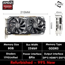 SHELI-51RISC RX550 4GB 비디오 카드 GPU 128Bit GDDR5 그래픽 PC 데스크탑 컴퓨터 게임 용 PCI-E X16, 02 RX560XT 8GB