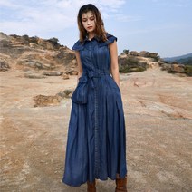 슬리브리스 벨트색 레이스 데님 원피스 마법고양이성 유니크디자인 원마일웨어 82376