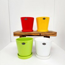 꽃나무팜 알록달록한 세라믹화분 유광 화분받침세트, 노랑