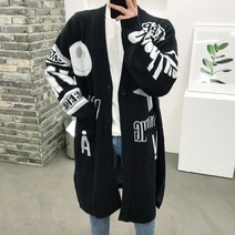 용된다 남자 옆트임 오버핏 레터링 롱가디건