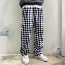 라운지21 남자 데일리 밴딩 고방 체크 와이드 바지