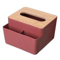 STK 주방용 수납 공간이 있는 티슈 커버 냅킨 디스펜서, 가로x세로x높이: 16cmx15.5cmx10cm, PP와 목재, 분홍색