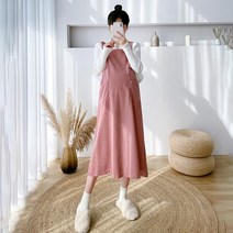 하객 임부복원피스 데일리 밴딩 배색 출근룩 민소매 롱 소임 오피스룩 골덴