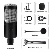 유튜브 촬영장비 마이크usb 마이크 콘덴서 d80 녹음 마이크 스탠드 및 링 라이트, 협력사, d80-8-블랙실버