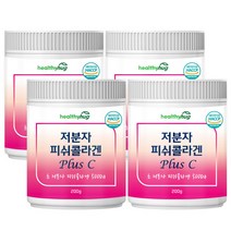 헬씨허그 저분자 피쉬콜라겐 Plus C 200g 펩타이드 영국산 비타민C 히알루론산 어류 콜라겐 분말 500달톤, 4개