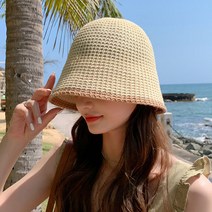 르러프 배색 라피아 햇 썬캡 여성 여름 모자