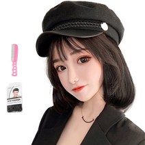 가발위드 단발 스트레이트 헌팅캡 모자가발1개+가발전용빗1개+가발망1개 세트상품, 블랙브라운, 1세트