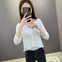 니트 레이스 9부 소매 가디건 볼레로 펀칭 간절기 민소매 원피스 코디