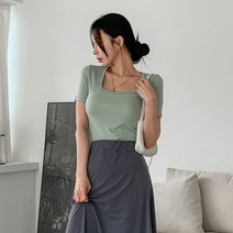바보사랑 여성 프메 베이직 스퀘어 슬림핏 반팔 티셔츠.디작소