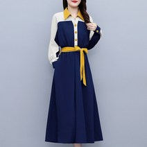 요모조모 1462 컬러 배색 리본 셔츠 원피스