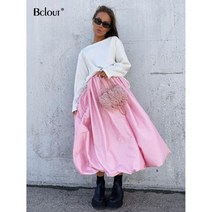 스커트 듀엘스커트 Bclout 우아한 루즈핏 화이트 여성용 2023 패션 하이 웨이스트 블랙 롱 주름 미디 빈티지 봄 195367