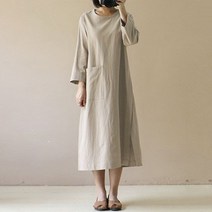 꿀꿀민연 면 마 원피스 미디 린넨 롱원피스