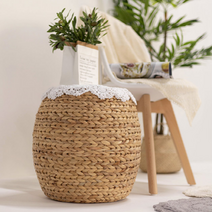 북유럽 감성 예쁜 인테리어의자 콘솔 소품 수초 왕골 다용도 푸프 스툴 라탄 의자, 원형 무늬형