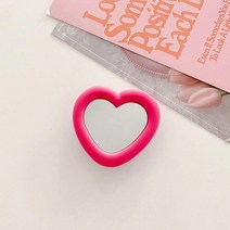 올댓폰케이스 귀여운 실리콘 하트 거울 그립톡, 핫핑크