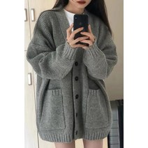여성 그레이니트 가디건 엉더이덮는 카디건 모에소매 루즈핏 오버핏