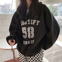 여자 오버핏 영문 레터링 따뜻한 데일리 기모 후드티