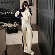 vsyoy 가을과 겨울 새로운 한국 스포츠 정장 여자 느슨한 운동복 인터넷 연예인 프라이드 스트리트 투피스 유행 세트