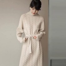 터틀넥롱원피스 목폴라 니트원피스 여성 봄가을 클래식 스윗 화이트 무릎넘어 스웨터 이너웨어 3934086994