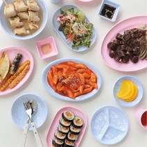 파스텔 마블 멜라민 분식 그릇 17종 2color 식기 컵, 원3절(대)_베이비블루