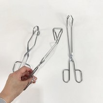 스텐 삼각 가위형 캠핑 고기 야채 빵 샐러드 집게, 커브형(30cm)