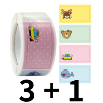 [3+1] 4종 네임스티커 네임카드 라벨스티커 네임택 이름스티커 네임테이프, 자동차 고래 네임스티커(3+1)