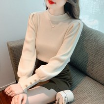 추동 풀오버 반폴라 퍼프 소매 슬림 기질 레깅스 니트