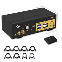 CKLau 4 포트 450MHz USB 자동 VGA KVM 스위치 오디오 및 케이블 포함 윈도우 리눅스 맥 데비안 우분투 페도라 라즈비안 우분투 지원 다중 컴퓨터용, 2x2 USB 3.0 HDMI 2.1