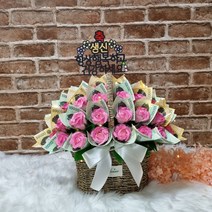 [토퍼.LED조명.쇼핑백 증정] 돈꽃다발 돈꽃바구니+토퍼+LED조명+쇼핑백, H. 돈꽃바구니 장미(Br)-투톤장미