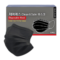 제이에스 클린앤세이프 비말차단마스크 4겹 대형 소형 화이트 그레이 회색 핑크 블랙 컬러마스크 100% 국산 유한킴벌리 원단, 50개, 1개, (국산) 제이에스 4겹 블랙마스크 대형(50매)