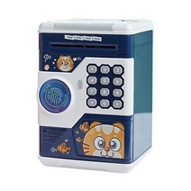 코딩로봇 Bank Toy Fingerprint Password Code Lock Automatic Roll Money Pretend Play Saving for Girls, 01 파란