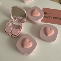 렌즈통 하트 상자 스퀘어 복숭아 보관함 소프트 핑크 케이스 포인트, 핑크색
