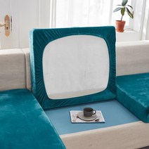 Airldianer 벨벳 솔리드 컬러 소파 쿠션 커버 거실 탄성 소파 funiture 수호자 소파 커버 strenth slipcovers, L자형, 레이크 블루