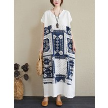 여성 오버사이즈 패치워크 프린트 여름 느슨한 캐주얼 빅 사이즈 한국어 롱 원피스 274