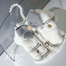 강아지고양이 리본 후리스 패딩 코트 중소형 반려동물 겨울옷