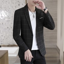 DFMEI 남성용 스몰 블레이저 체크 무늬 캐주얼 싱글 슈트 봄 가을